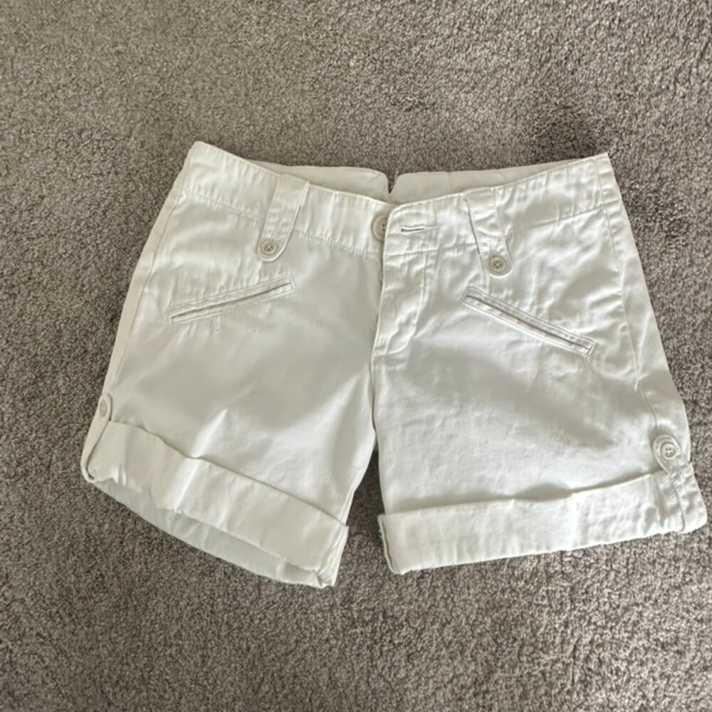 White Cuffed Shorts | Women’s Size 26/4 | Tailored Button Detail Summer